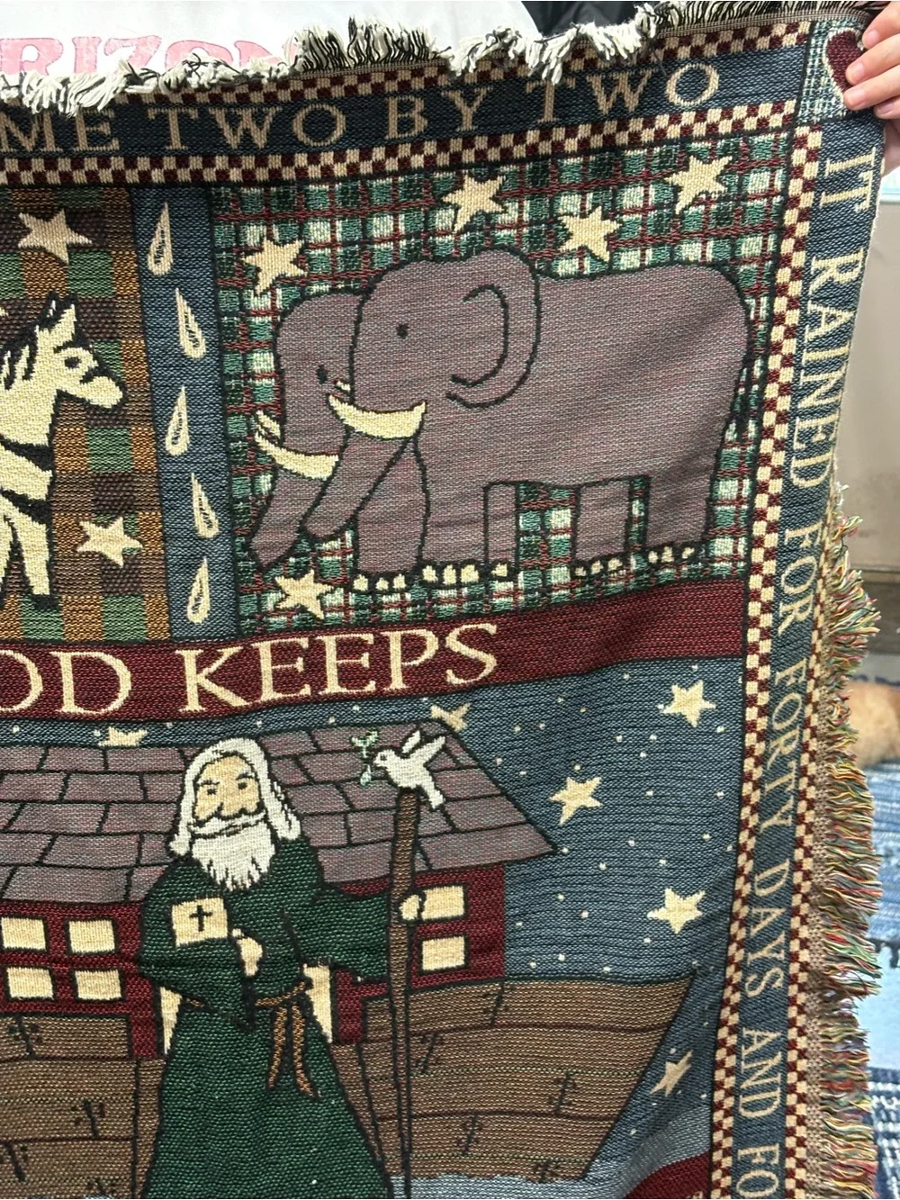 Vintage Faith-Inspired Noah's Ark Woven Throw Blanket Coco Downey Design